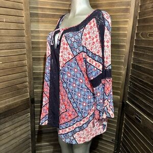 Jessica Simpson Colorful Bohemian Tunic Top Crochet Lace Details Plus Size 2X